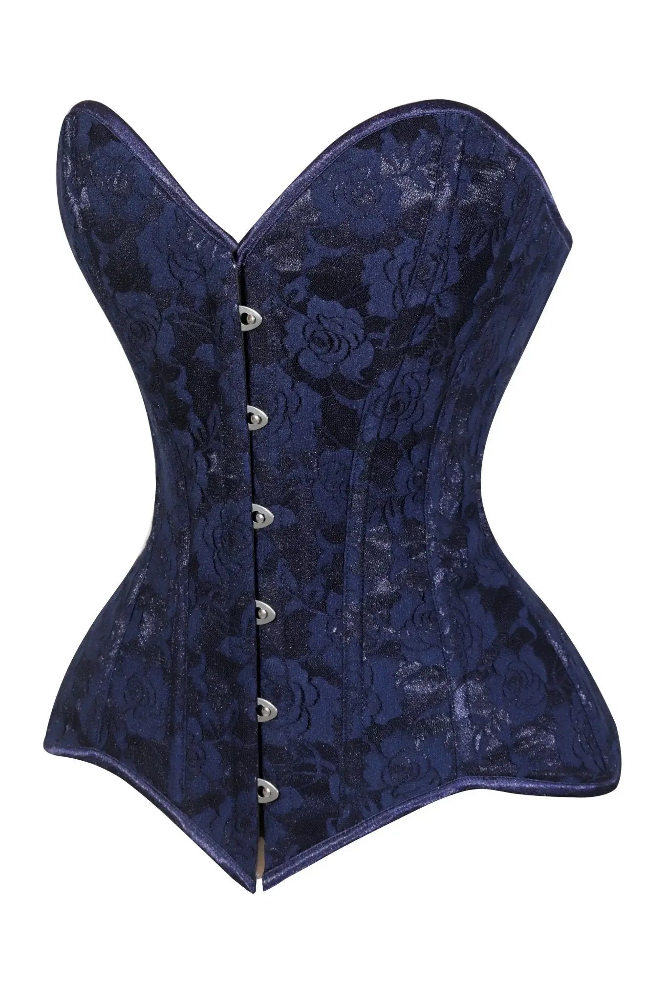 Lavish Navy Blue Lace Overbust Corset Sweetheart Neckline Busk Closure - Daisy Corsets - Flyclothing LLC