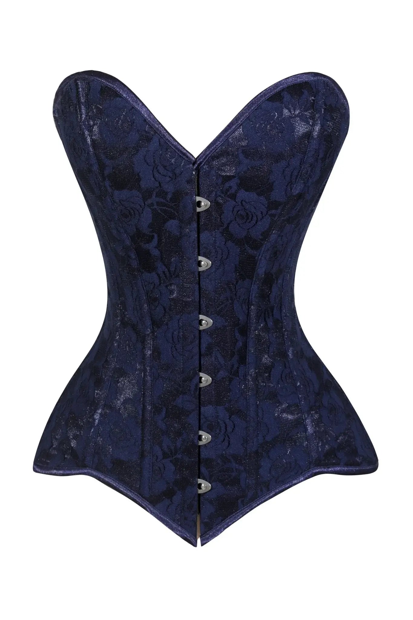 Lavish Navy Blue Lace Overbust Corset Sweetheart Neckline Busk Closure - Daisy Corsets - Flyclothing LLC