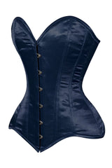 Daisy Corsets Lavish Navy Blue Satin Overbust Corset Sweetheart Neckline Busk Closure - Daisy Corsets