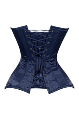 Daisy Corsets Lavish Navy Blue Satin Overbust Corset Sweetheart Neckline Busk Closure - Daisy Corsets