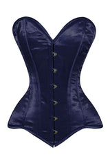 Daisy Corsets Lavish Navy Blue Satin Overbust Corset Sweetheart Neckline Busk Closure - Daisy Corsets