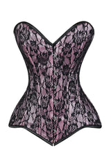 Lavish Pink/Black Lace Overbust Corset Sweetheart Neckline Busk Closure - Daisy Corsets - Flyclothing LLC