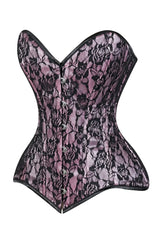 Lavish Pink/Black Lace Overbust Corset Sweetheart Neckline Busk Closure - Daisy Corsets - Flyclothing LLC