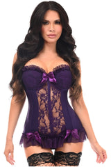 Daisy Corsets Lavish Plum Lycra & Lace Hook & Eye Stretch Bustier Corset