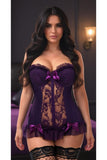 Daisy Corsets Lavish Plum Lycra & Lace Hook & Eye Stretch Bustier Corset