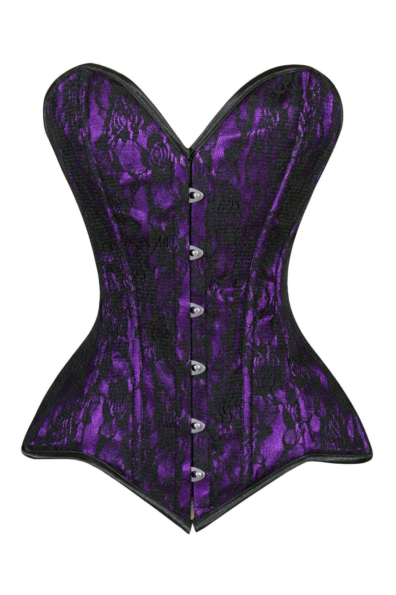 Daisy Corsets Lavish Purple/Black Lace Overbust Corset Sweetheart Neckline Busk Closure - Daisy Corsets