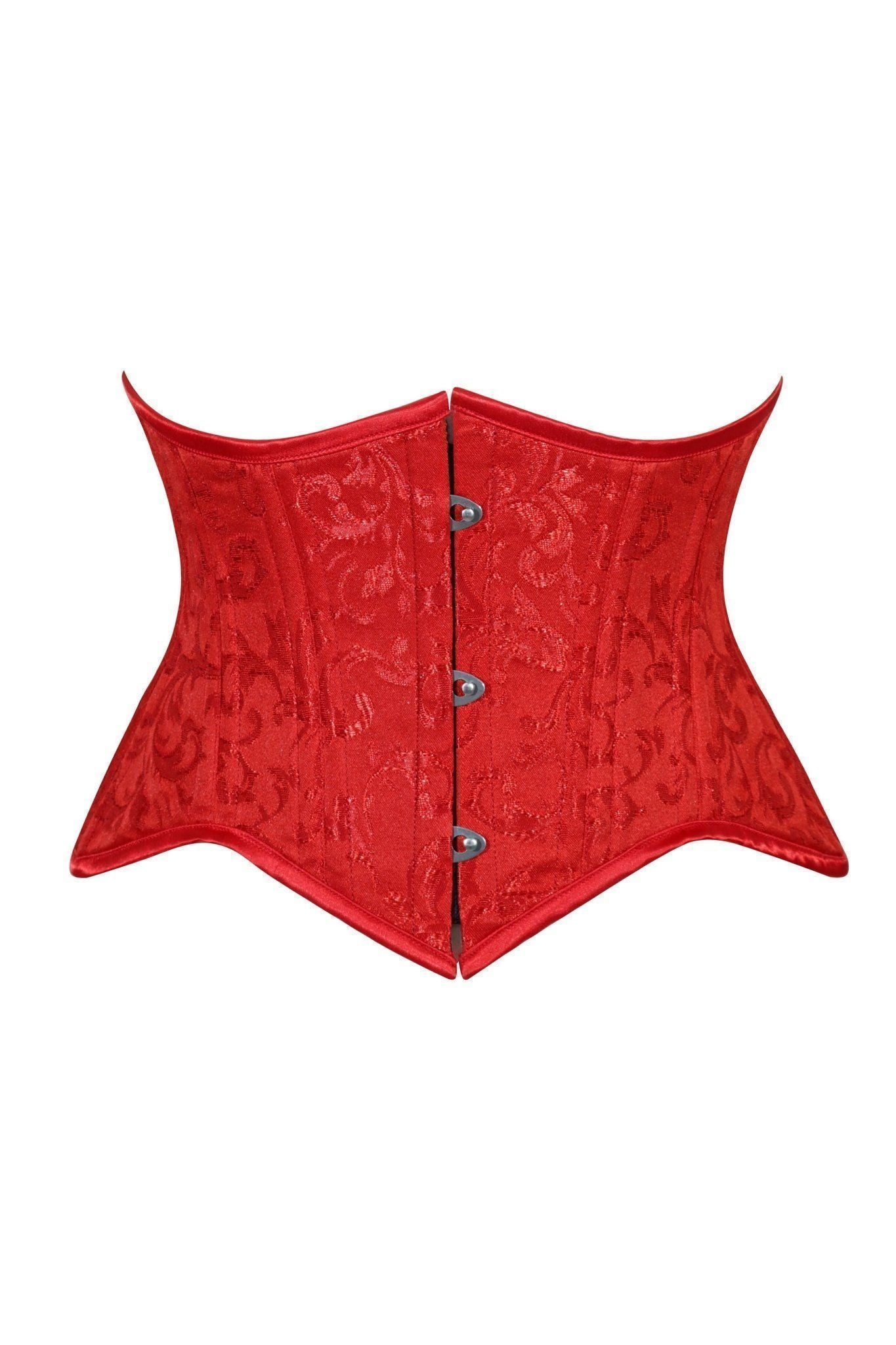 Daisy Corsets Lavish Red Brocade Mini Cincher Underbust Corset Waist Cincher Busk Closure - Daisy Corsets