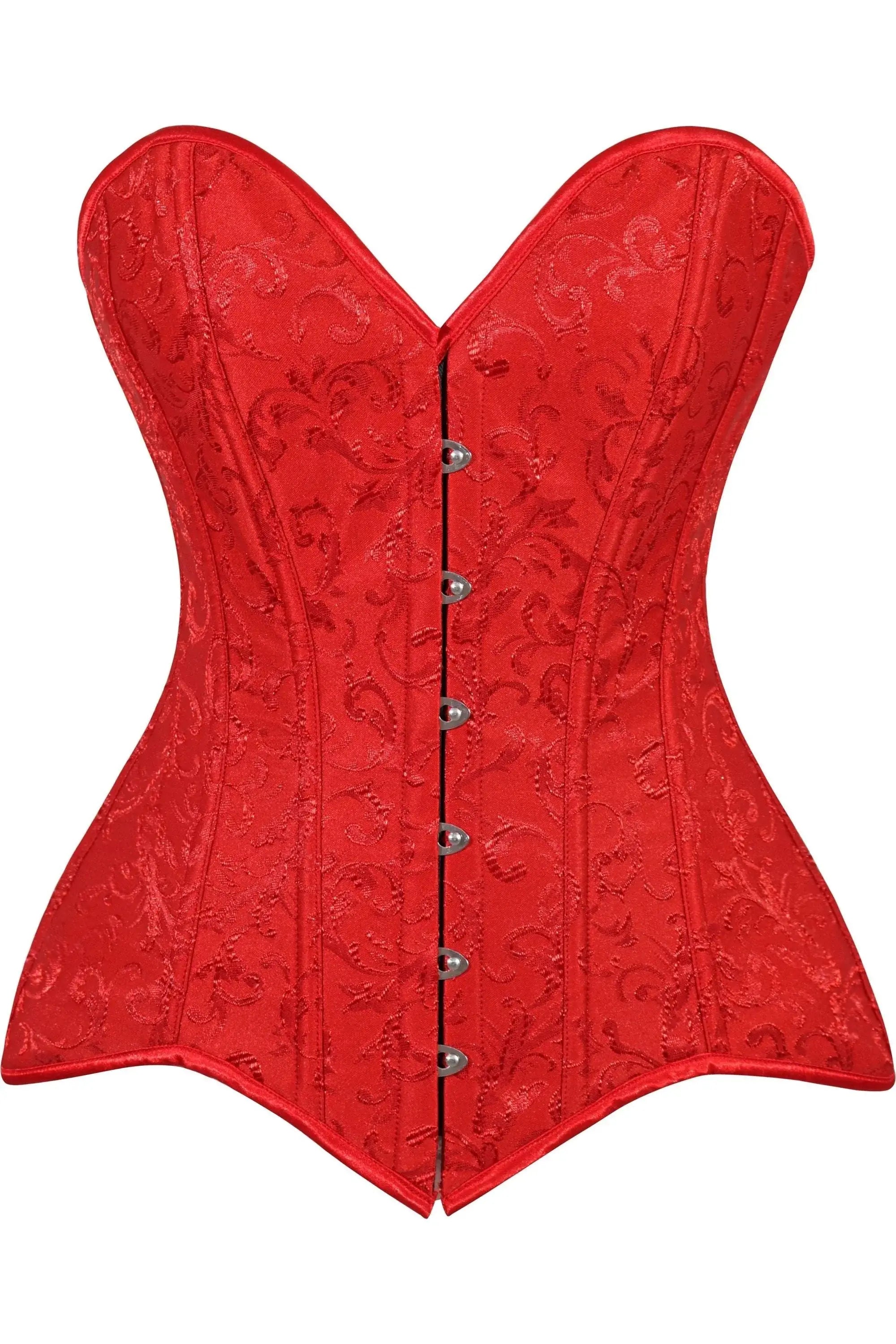 Lavish Red Brocade Overbust Corset W/Busk Closure - Daisy Corsets - Flyclothing LLC