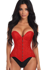 Lavish Red Brocade Overbust Corset W/Busk Closure - Daisy Corsets - Flyclothing LLC