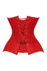 Lavish Red Lace Overbust Corset Sweetheart Neckline Busk Closure - Daisy Corsets - Flyclothing LLC