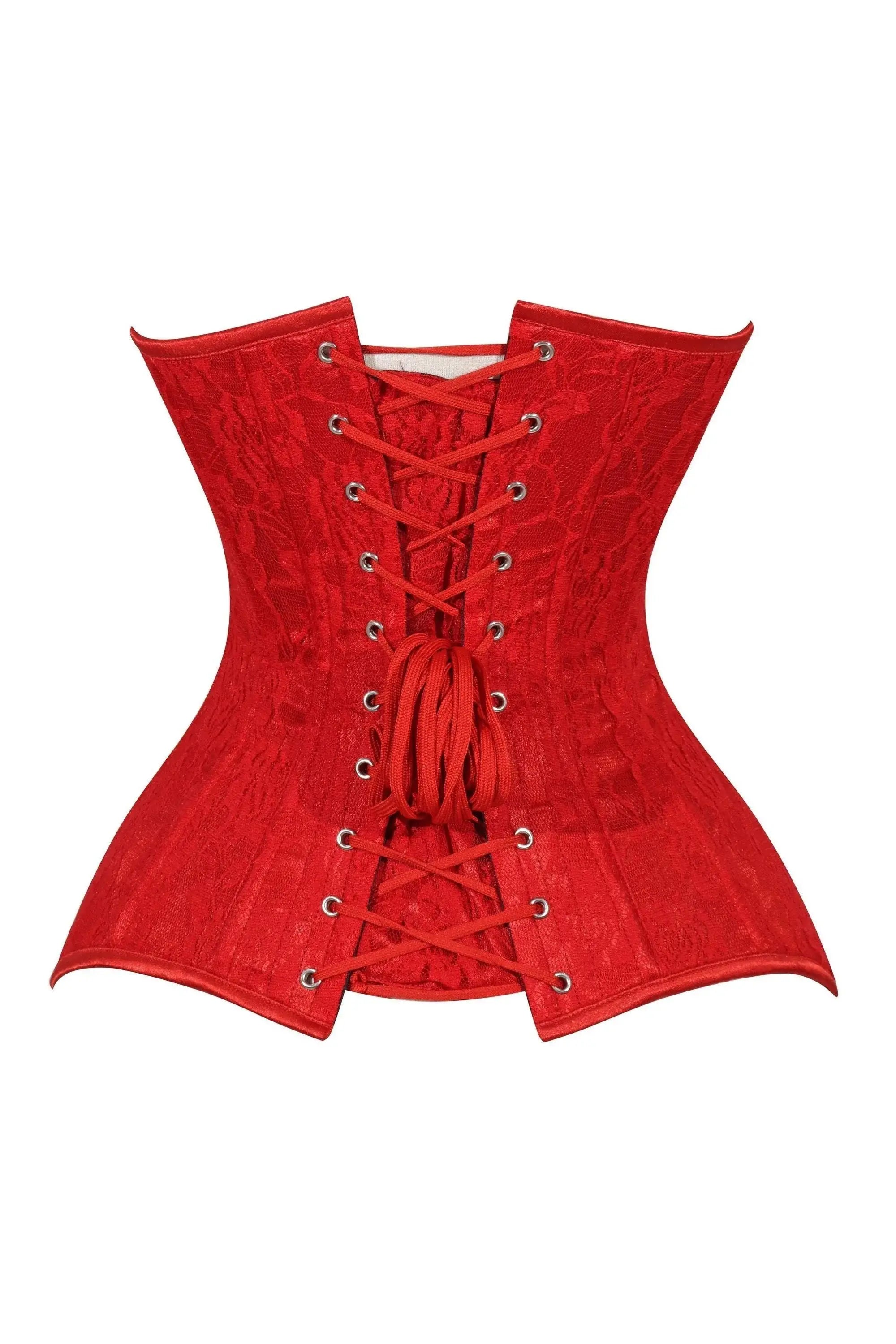 Lavish Red Lace Overbust Corset Sweetheart Neckline Busk Closure - Daisy Corsets - Flyclothing LLC