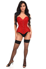 Lavish Red Lace Overbust Corset Sweetheart Neckline Busk Closure - Daisy Corsets - Flyclothing LLC