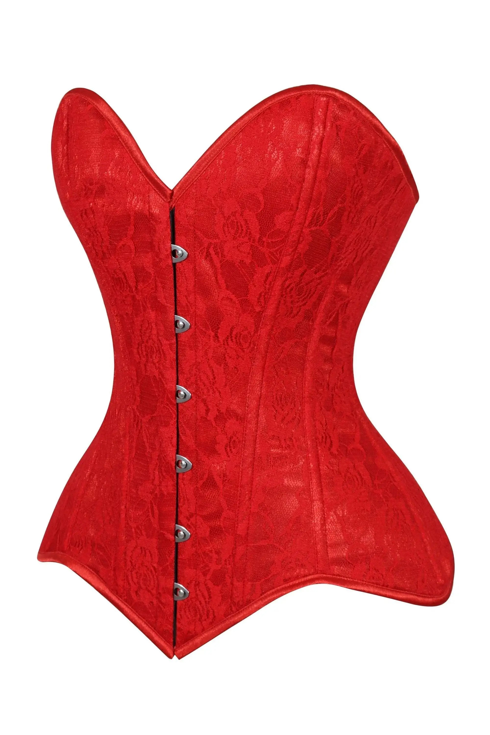 Lavish Red Lace Overbust Corset Sweetheart Neckline Busk Closure - Daisy Corsets - Flyclothing LLC
