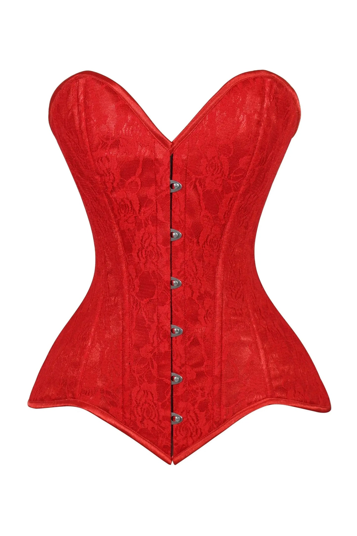 Lavish Red Lace Overbust Corset Sweetheart Neckline Busk Closure - Daisy Corsets - Flyclothing LLC
