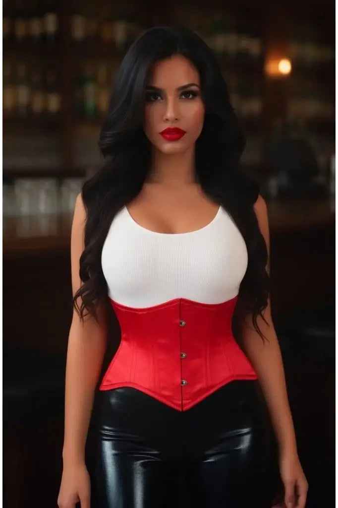 Lavish Red Satin Mini Cincher Underbust Corset Waist Cincher Busk Closure - Daisy Corsets - Flyclothing LLC