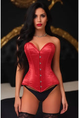 Lavish Red Satin Overbust Corset Sweetheart Neckline Busk Closure - Daisy Corsets - Flyclothing LLC