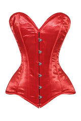 Lavish Red Satin Overbust Corset Sweetheart Neckline Busk Closure - Daisy Corsets - Flyclothing LLC