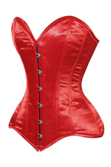 Lavish Red Satin Overbust Corset Sweetheart Neckline Busk Closure - Daisy Corsets - Flyclothing LLC