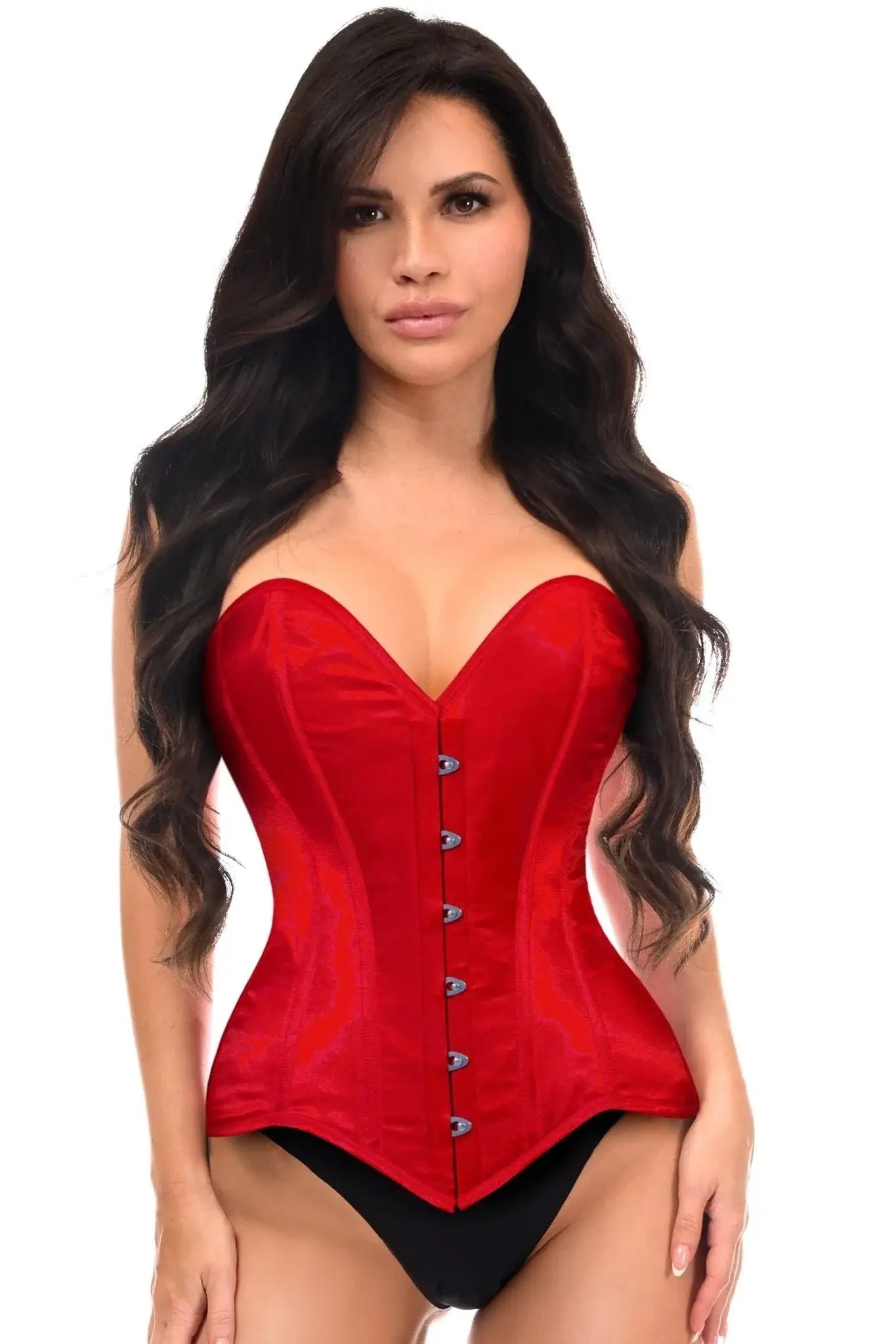 Lavish Red Satin Overbust Corset Sweetheart Neckline Busk Closure - Daisy Corsets - Flyclothing LLC