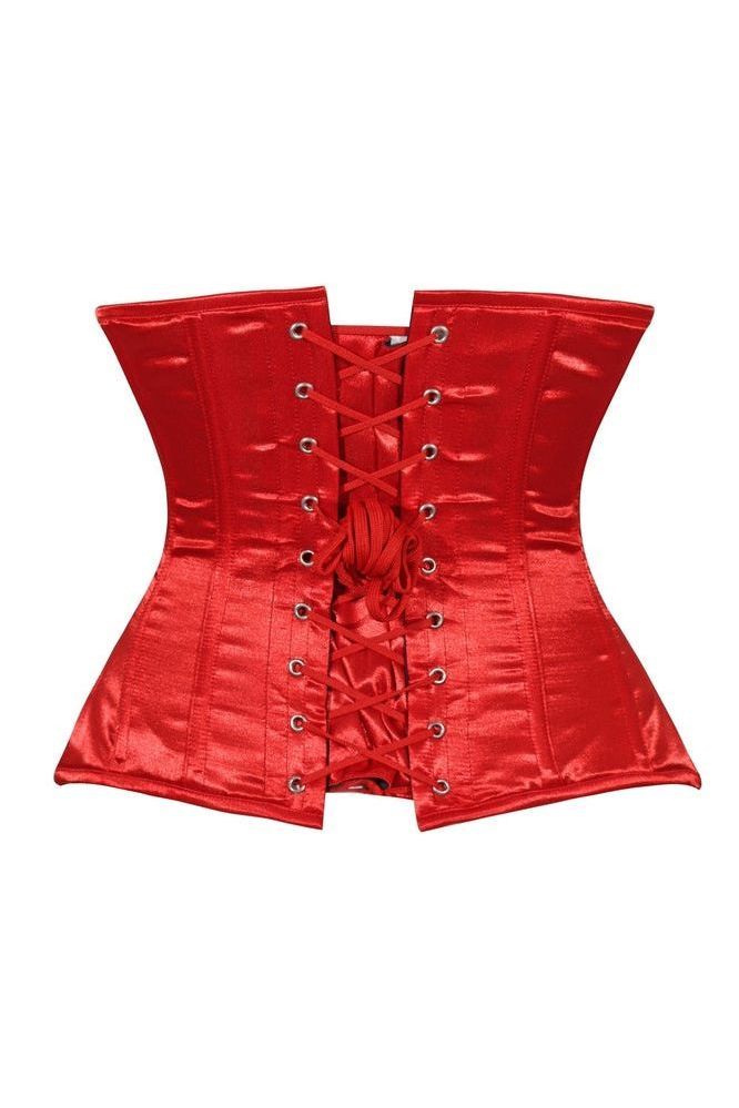 Daisy Corsets Lavish Red Satin Underbust Corset Waist Cincher Busk Closure - Daisy Corsets