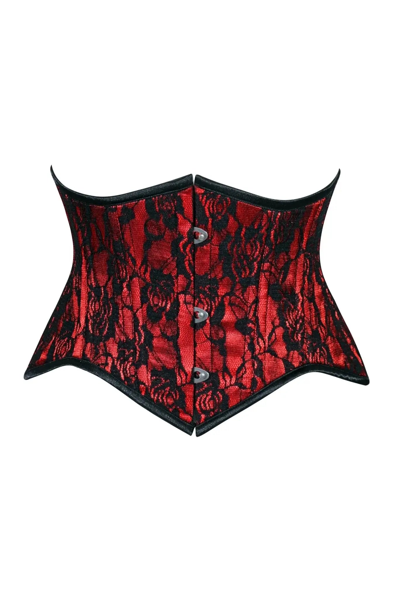 Lavish Red/Black Lace Mini Cincher Underbust Corset Waist Cincher Busk Closure - Daisy Corsets - Flyclothing LLC