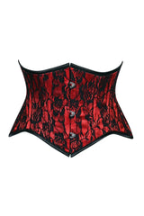 Lavish Red/Black Lace Mini Cincher Underbust Corset Waist Cincher Busk Closure - Daisy Corsets - Flyclothing LLC