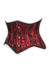 Lavish Red/Black Lace Mini Cincher Underbust Corset Waist Cincher Busk Closure - Daisy Corsets - Flyclothing LLC