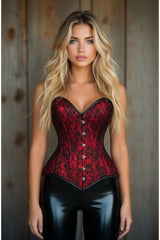 Daisy Corsets Lavish Red/Black Lace Overbust Corset Sweetheart Neckline Busk Closure - Daisy Corsets