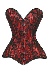 Daisy Corsets Lavish Red/Black Lace Overbust Corset Sweetheart Neckline Busk Closure - Daisy Corsets