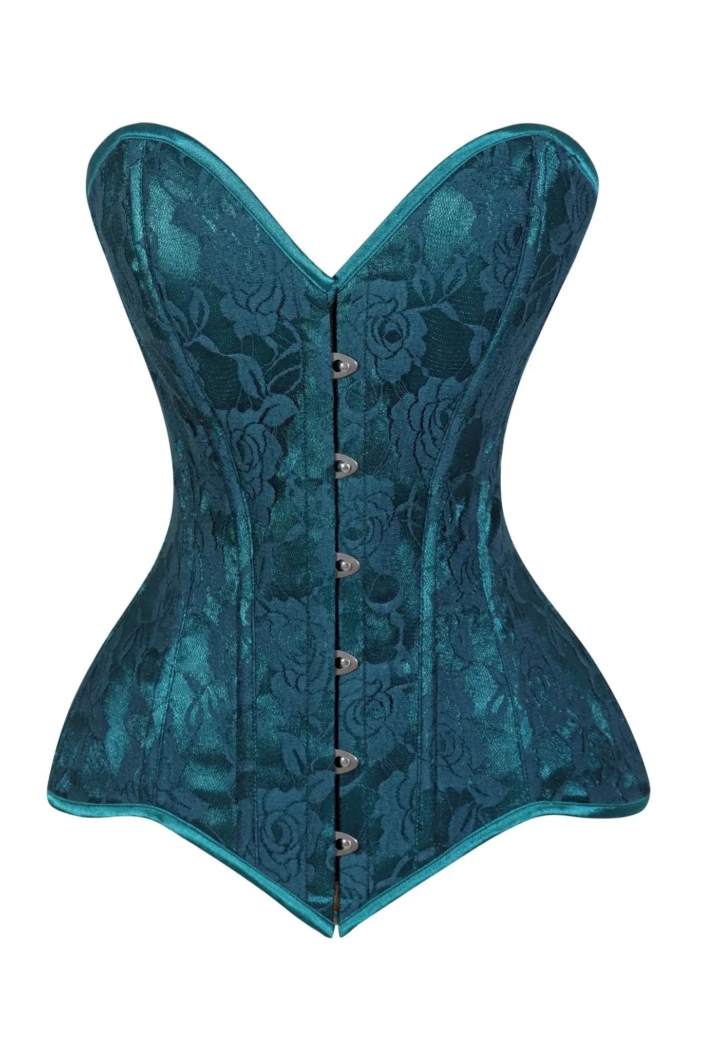 Lavish Teal Lace Overbust Corset Sweetheart Neckline Busk Closure - Daisy Corsets - Flyclothing LLC