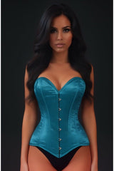 Daisy Corsets Lavish Teal Satin Overbust Corset Sweetheart Neckline Busk Closure - Daisy Corsets