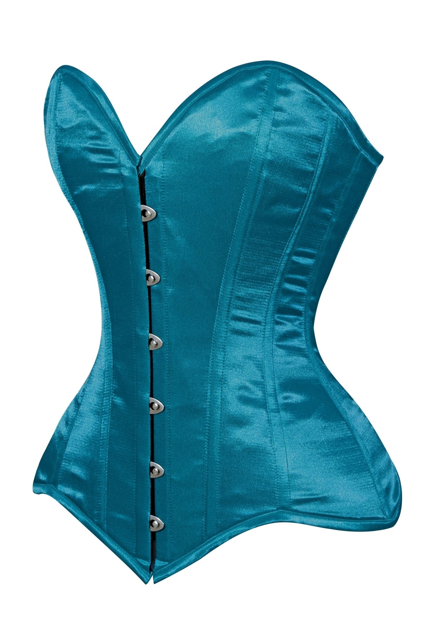 Daisy Corsets Lavish Teal Satin Overbust Corset Sweetheart Neckline Busk Closure - Daisy Corsets