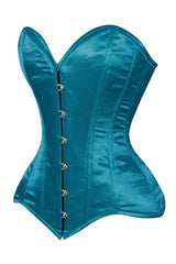 Daisy Corsets Lavish Teal Satin Overbust Corset Sweetheart Neckline Busk Closure - Daisy Corsets