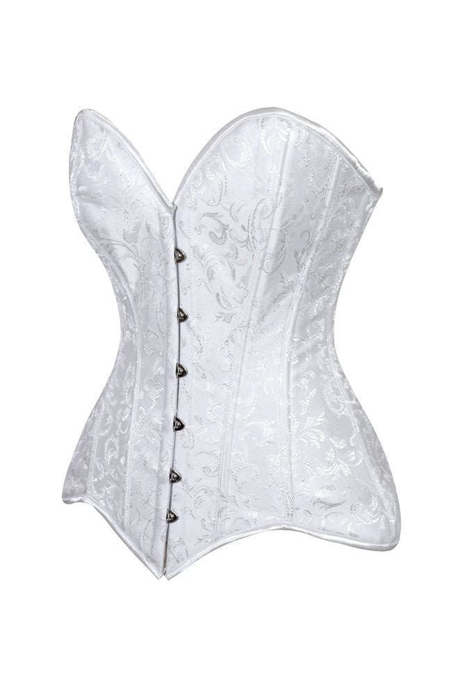 Daisy Corsets Lavish White Brocade Overbust Corset W/Busk Closure - Daisy Corsets