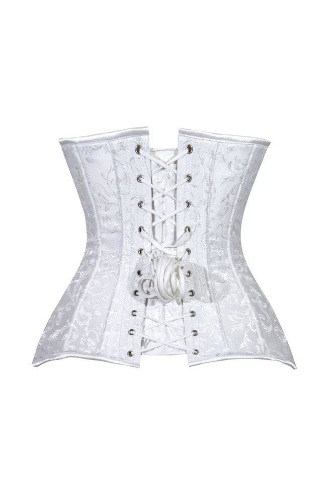 Daisy Corsets Lavish White Brocade Overbust Corset W/Busk Closure - Daisy Corsets