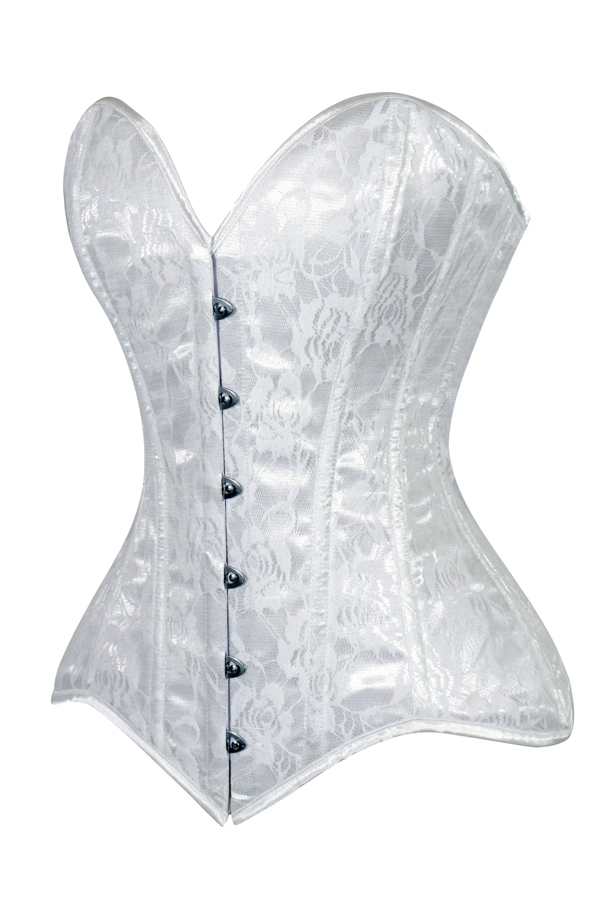 Lavish White Lace Overbust Corset Sweetheart Neckline Busk Closure - Daisy Corsets - Flyclothing LLC