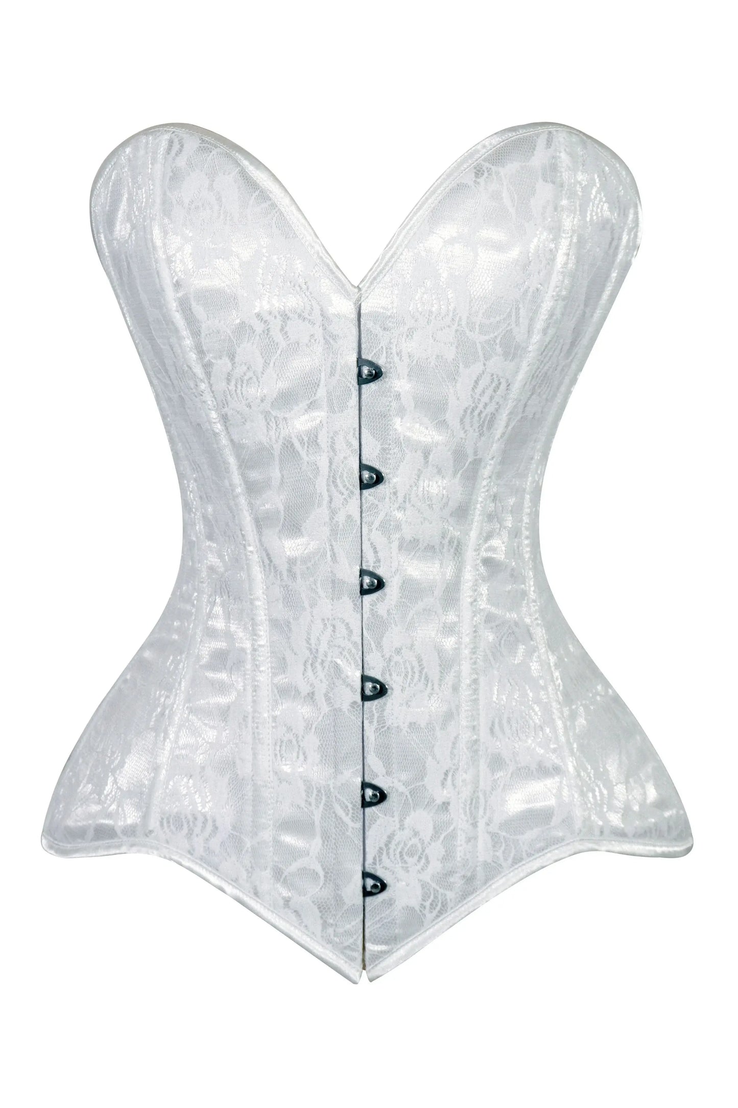 Lavish White Lace Overbust Corset Sweetheart Neckline Busk Closure - Daisy Corsets - Flyclothing LLC