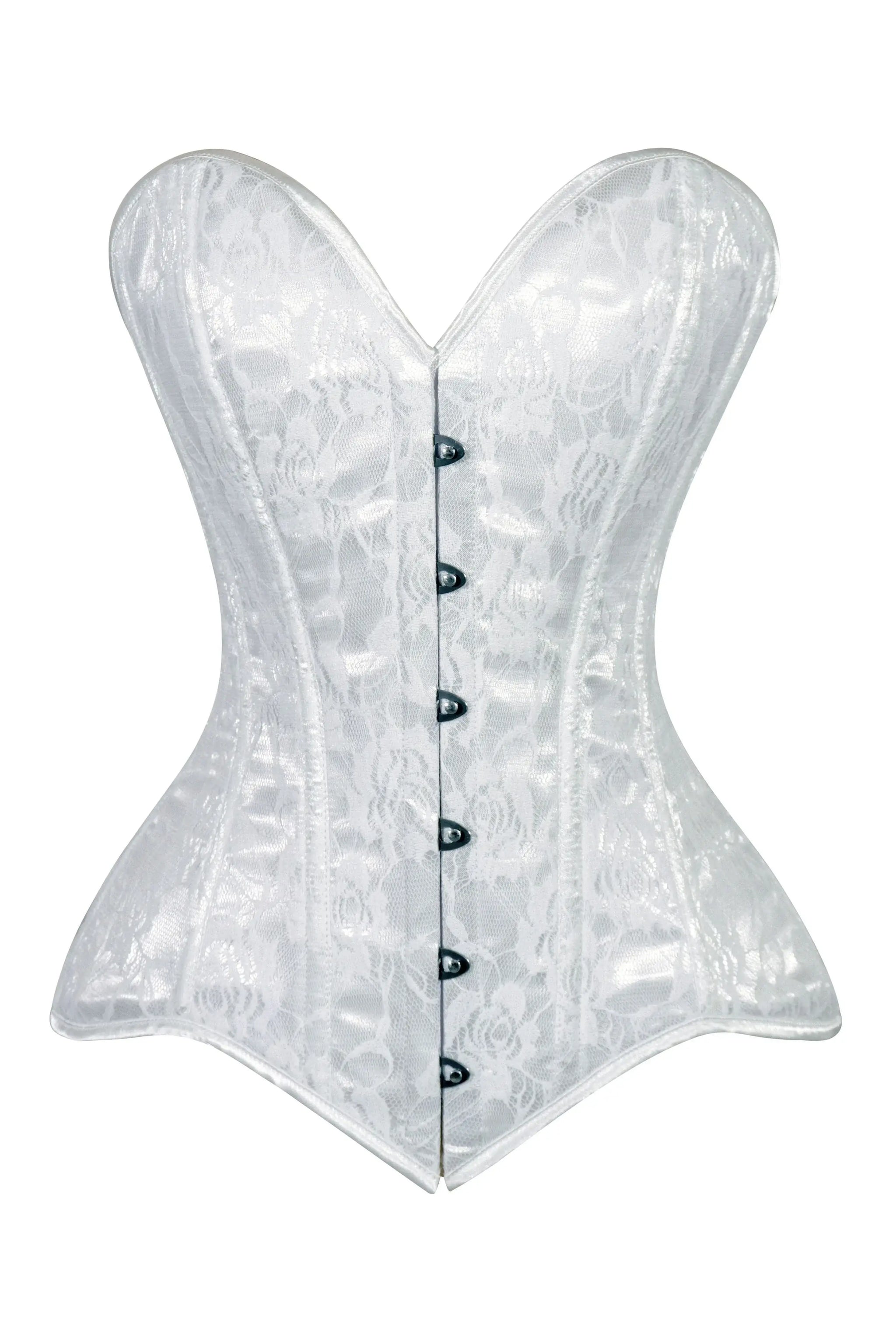 Lavish White Lace Overbust Corset Sweetheart Neckline Busk Closure - Daisy Corsets - Flyclothing LLC