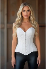 Lavish White Lace Overbust Corset Sweetheart Neckline Busk Closure - Daisy Corsets - Flyclothing LLC