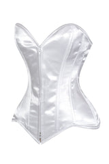 Daisy Corsets Lavish White Satin Front Zipper Overbust Corset - Daisy Corsets