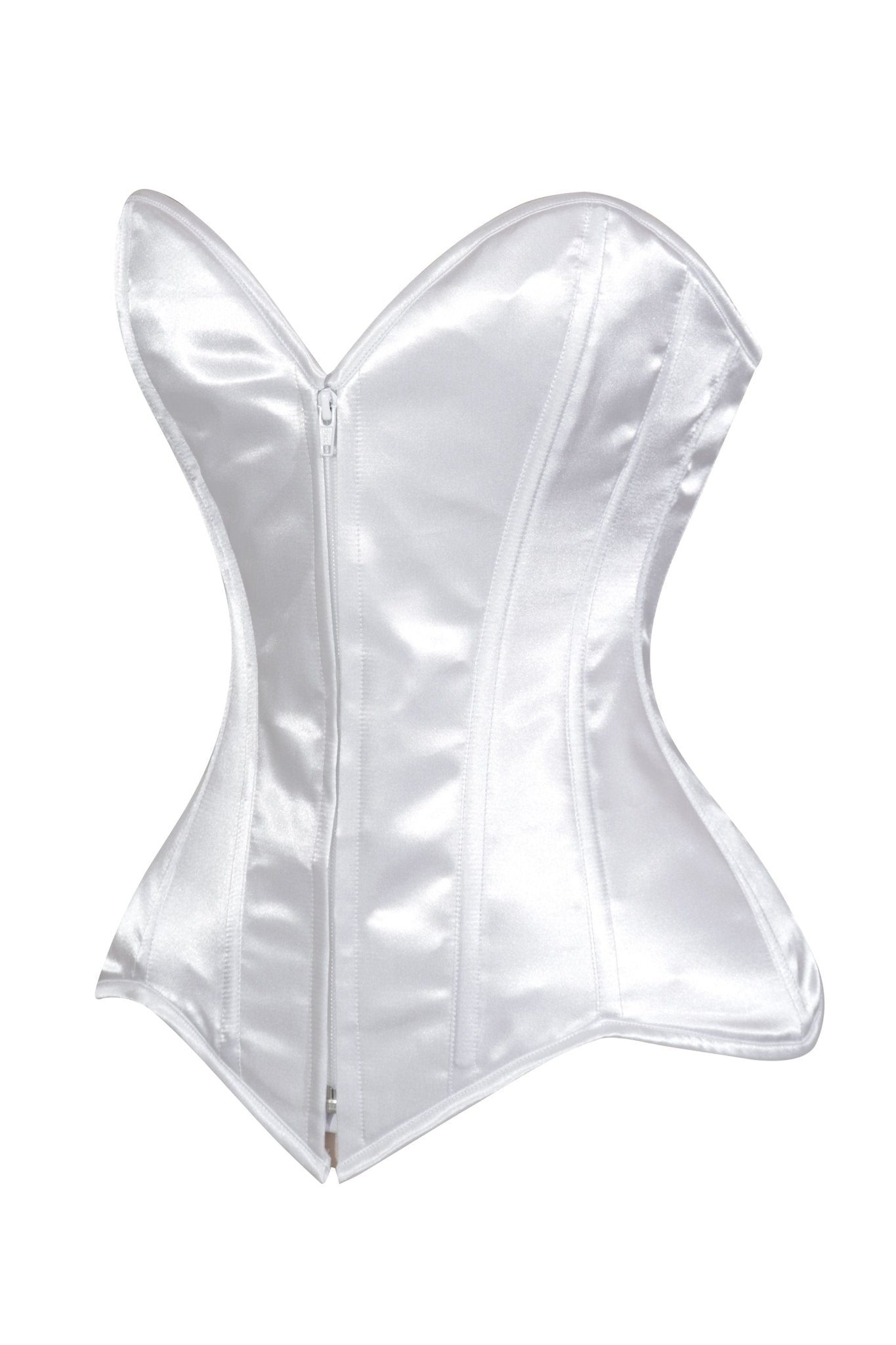 Daisy Corsets Lavish White Satin Front Zipper Overbust Corset - Daisy Corsets