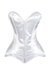 Daisy Corsets Lavish White Satin Front Zipper Overbust Corset - Daisy Corsets