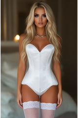 Daisy Corsets Lavish White Satin Front Zipper Overbust Corset - Daisy Corsets