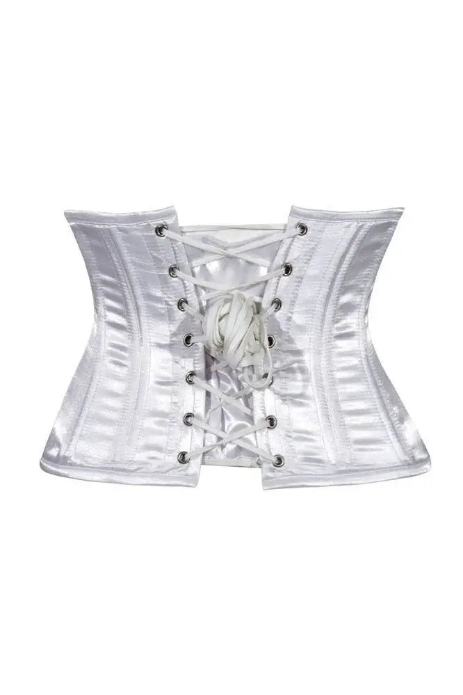 Lavish White Satin Mini Cincher Underbust Corset Waist Cincher Busk Closure - Daisy Corsets - Flyclothing LLC