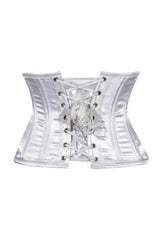 Lavish White Satin Mini Cincher Underbust Corset Waist Cincher Busk Closure - Daisy Corsets - Flyclothing LLC