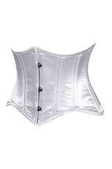 Lavish White Satin Mini Cincher Underbust Corset Waist Cincher Busk Closure - Daisy Corsets - Flyclothing LLC
