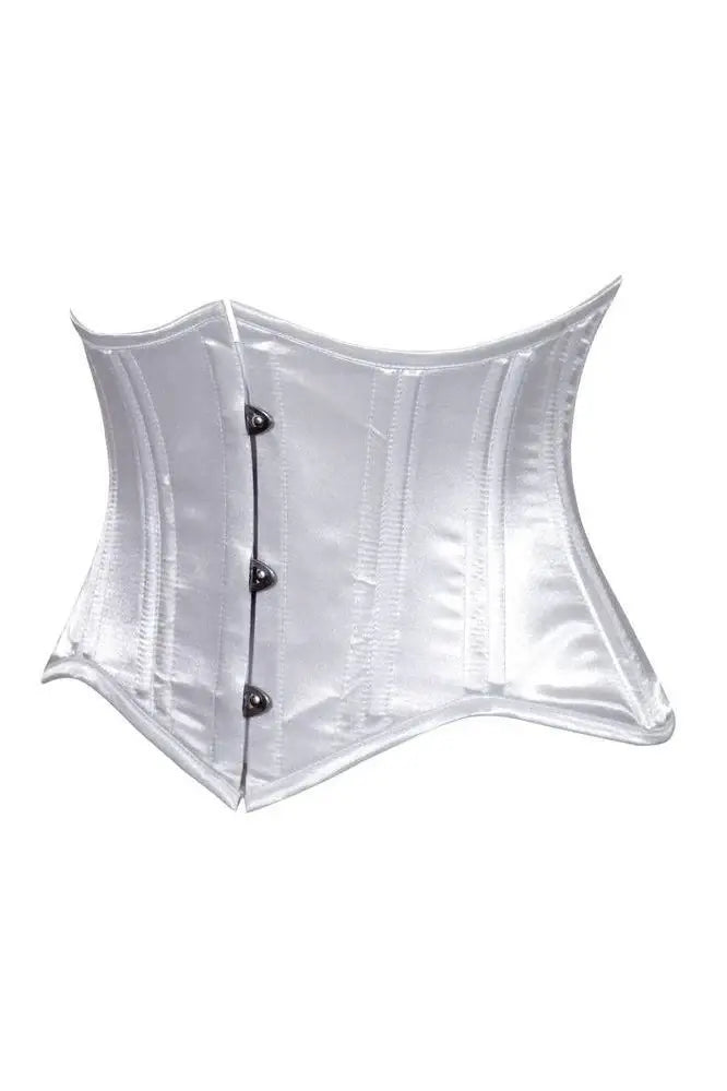 Lavish White Satin Mini Cincher Underbust Corset Waist Cincher Busk Closure - Daisy Corsets - Flyclothing LLC