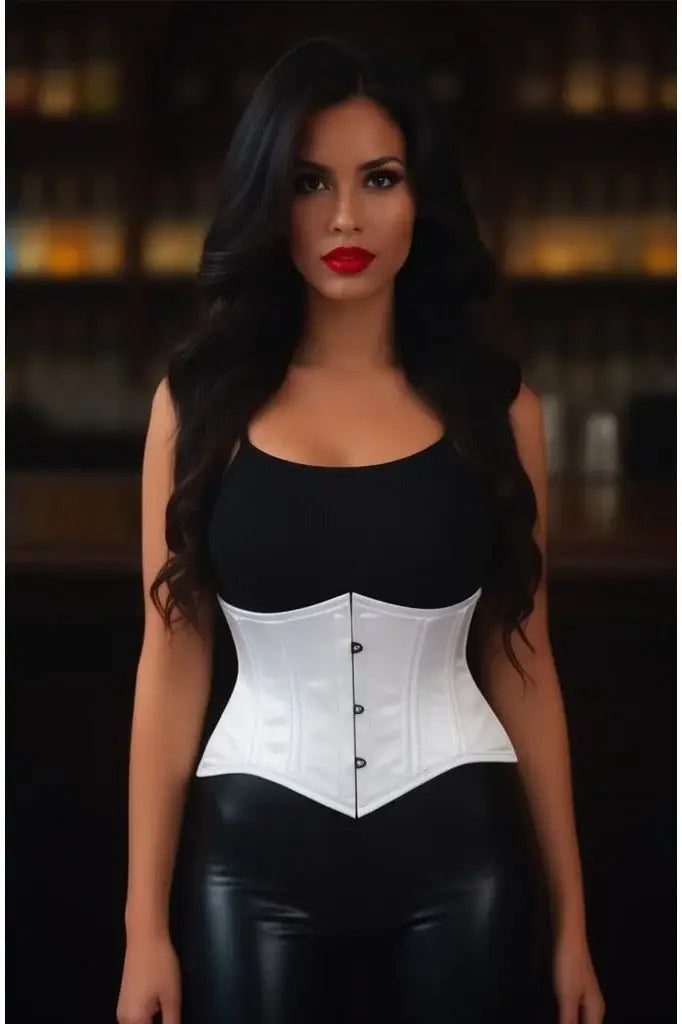 Lavish White Satin Mini Cincher Underbust Corset Waist Cincher Busk Closure - Daisy Corsets - Flyclothing LLC