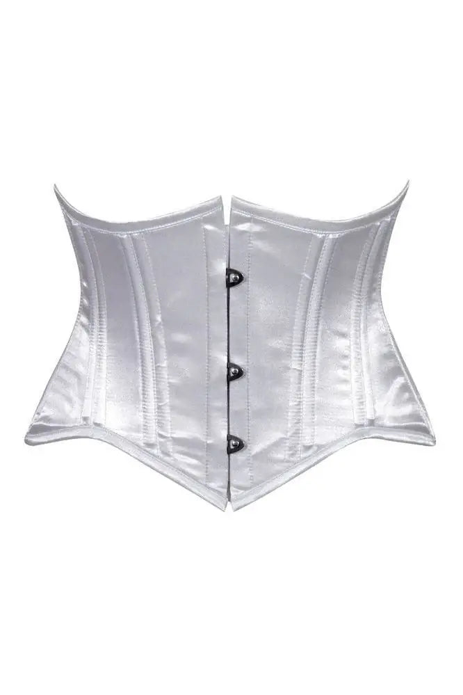 Lavish White Satin Mini Cincher Underbust Corset Waist Cincher Busk Closure - Daisy Corsets - Flyclothing LLC