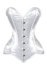 Daisy Corsets Lavish White Satin Overbust Corset Sweetheart Neckline Busk Closure - Daisy Corsets